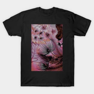 LARGE ART  PURPLE PINK TROPICAL FLOWERS PALM FERNS TRIFFIDS DECO POSTER T-Shirt